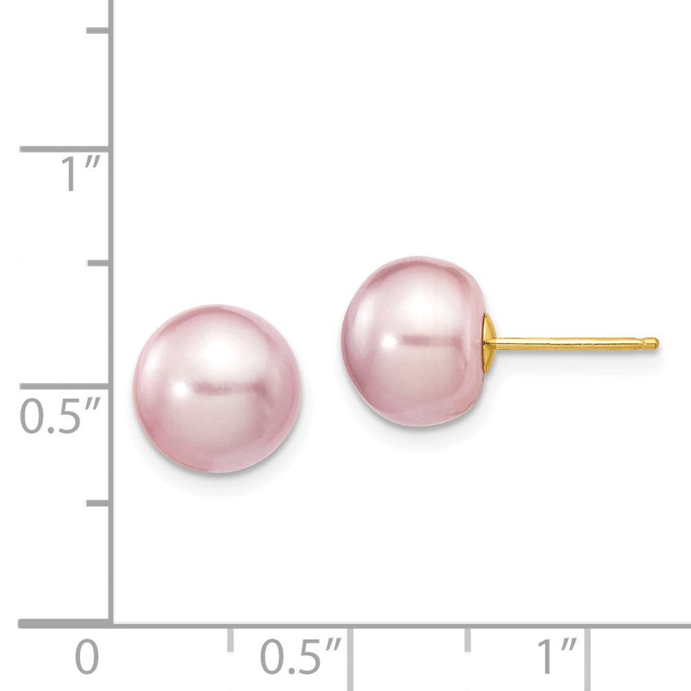 14K Yellow Gold 9-10mm Purple Button FWC Pearl Stud Post Earrings