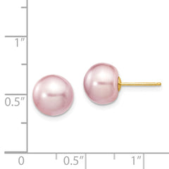 14K Yellow Gold 9-10mm Purple Button FWC Pearl Stud Post Earrings