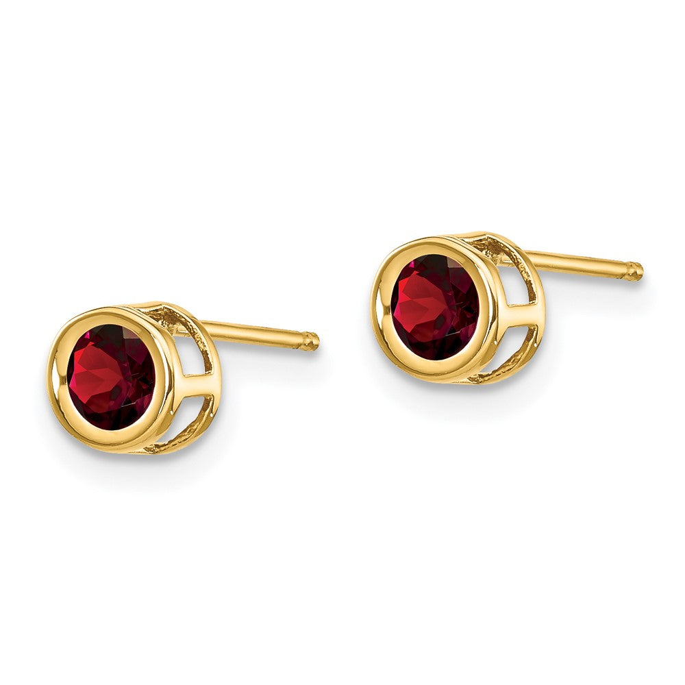 14K Yellow Gold 4mm Oval Bezel January Garnet Stud Earrings
