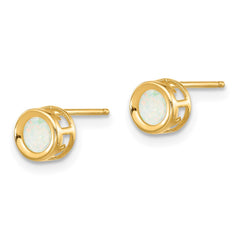 14K Yellow Gold 4mm Round Bezel October Opal Stud Earrings