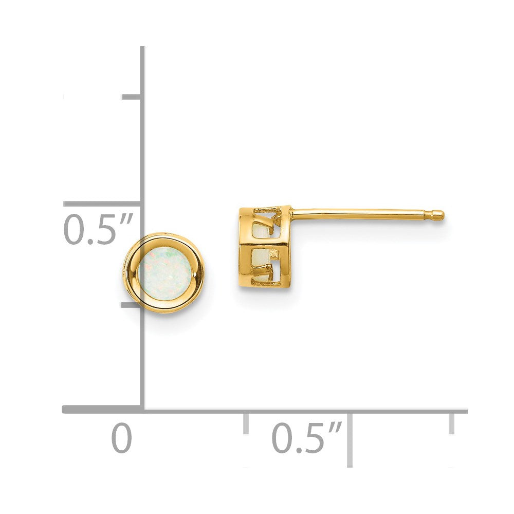14K Yellow Gold 4mm Round Bezel October Opal Stud Earrings