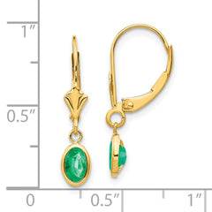 14K Yellow Gold 6x4 Oval Bezel May Emerald Leverback Earrings