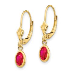 14K Yellow Gold 6x4 Oval Bezel July Ruby Leverback Earrings