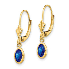 14K Yellow Gold 6x4 Oval Bezel September Sapphire Leverback Earrings