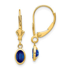 14K Yellow Gold 6x4 Oval Bezel September Sapphire Leverback Earrings