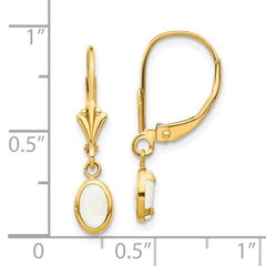 14K Yellow Gold 6x4 Oval Bezel October Opal Leverback Earrings