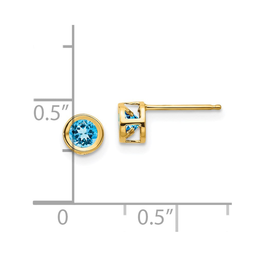 14K Yellow Gold 5mm Round Bezel December Blue Topaz Stud Earrings