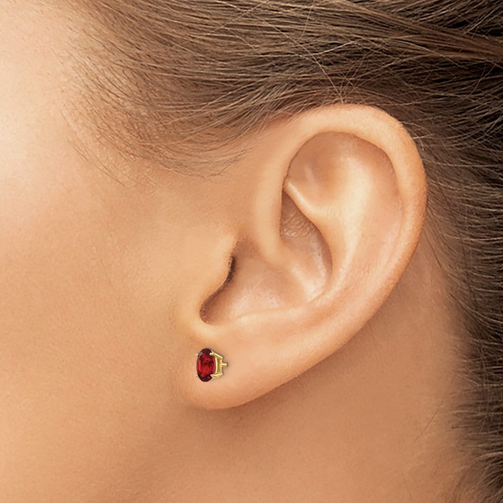 14K Yellow Gold 4mm Round Bezel January Garnet Stud Earrings