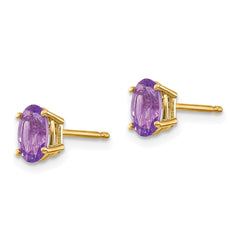 14K Yellow Gold 6x4 Oval February Amethyst Post Earrings
