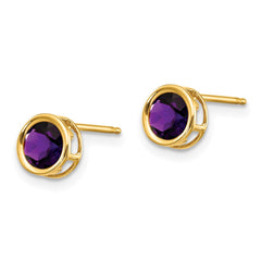 14K Yellow Gold 5mm Bezel Amethyst Stud Earrings