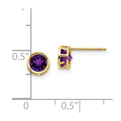 14K Yellow Gold 5mm Bezel Amethyst Stud Earrings