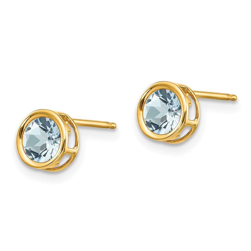 14K Yellow Gold 5mm Bezel Aquamarine Stud Earrings