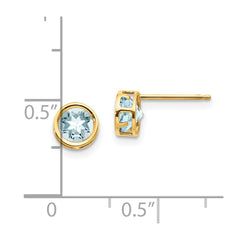 14K Yellow Gold 5mm Bezel Aquamarine Stud Earrings