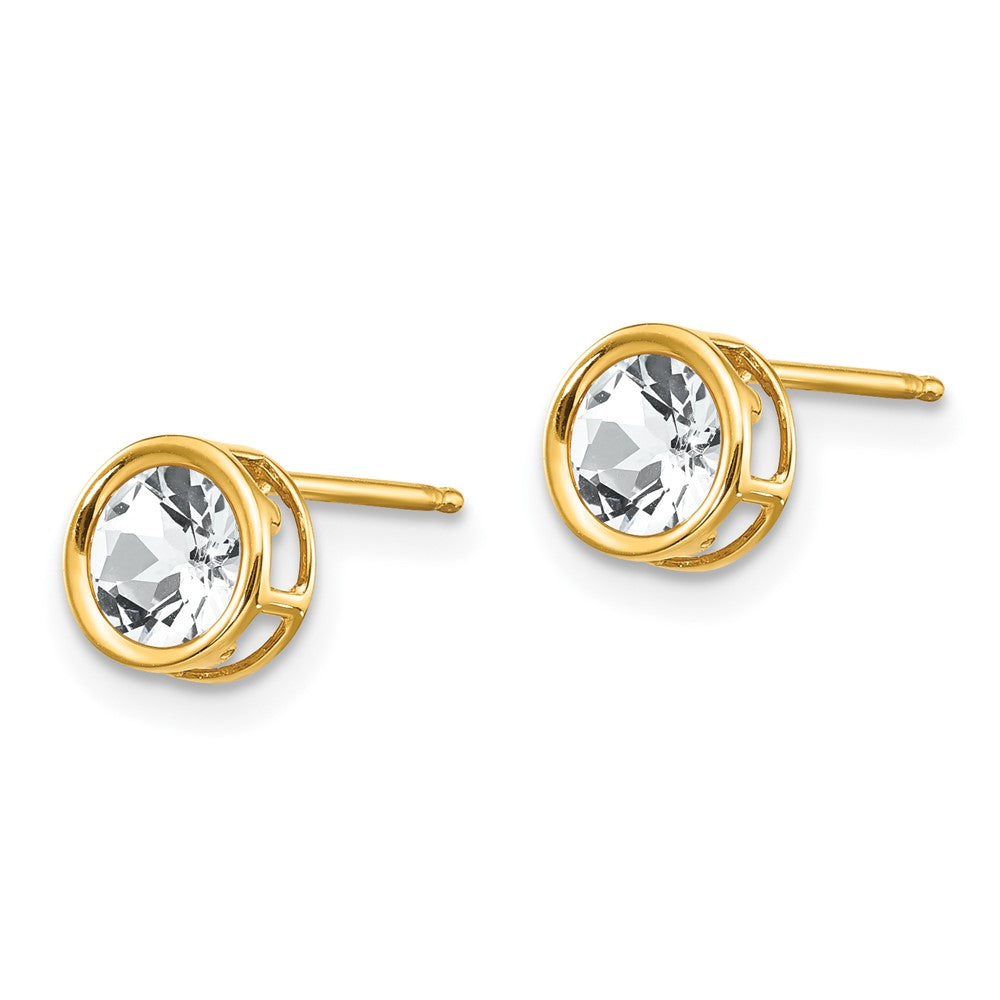 14K Yellow Gold 5mm Bezel White Topaz Stud Earrings