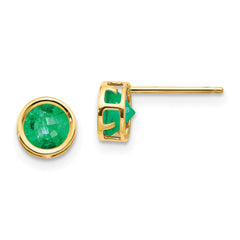 14K Yellow Gold 5mm Bezel Emerald Stud Earrings