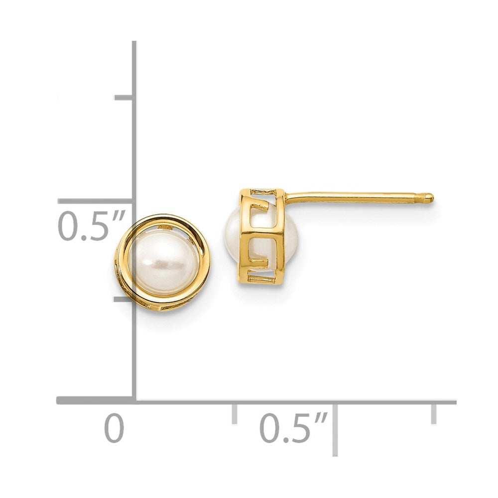 14K Yellow Gold 4.5mm Bezel FWC Pearl Stud Earrings