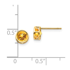 14K Yellow Gold 5mm Bezel Citrine Stud Earrings