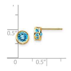 14K Yellow Gold 5mm Blue Topaz Bezel Set Stud Earrings