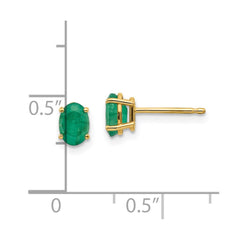 14K Yellow Gold 6x4mm May Emerald Stud Earrings