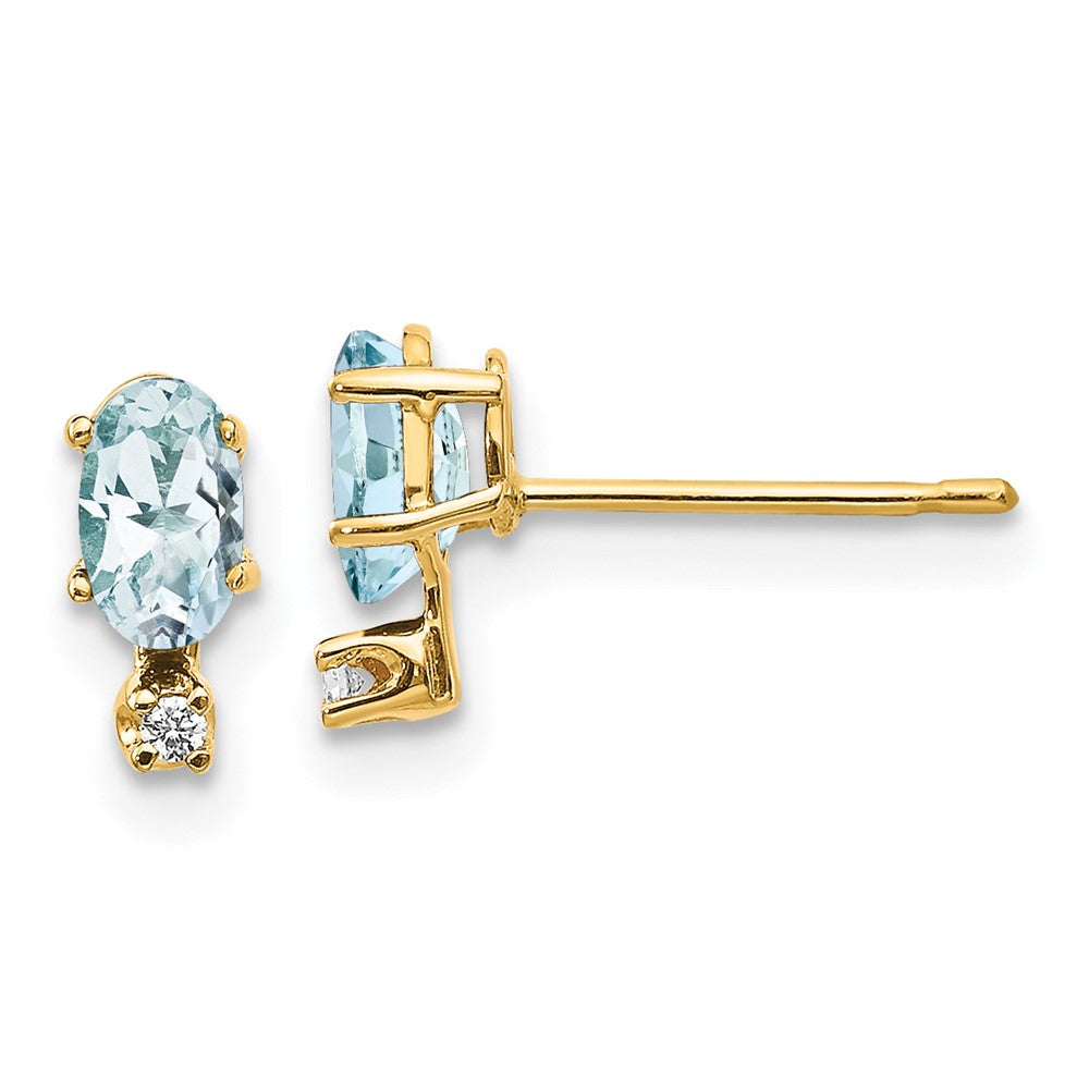14K Yellow Gold Diamond & Aquamarine Birthstone Earrings
