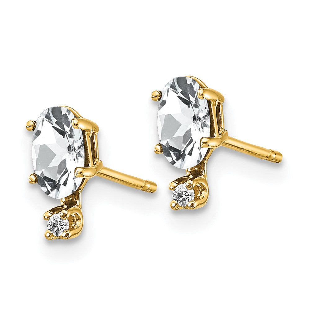 14K Yellow Gold Diamond & White Topaz Birthstone Earrings