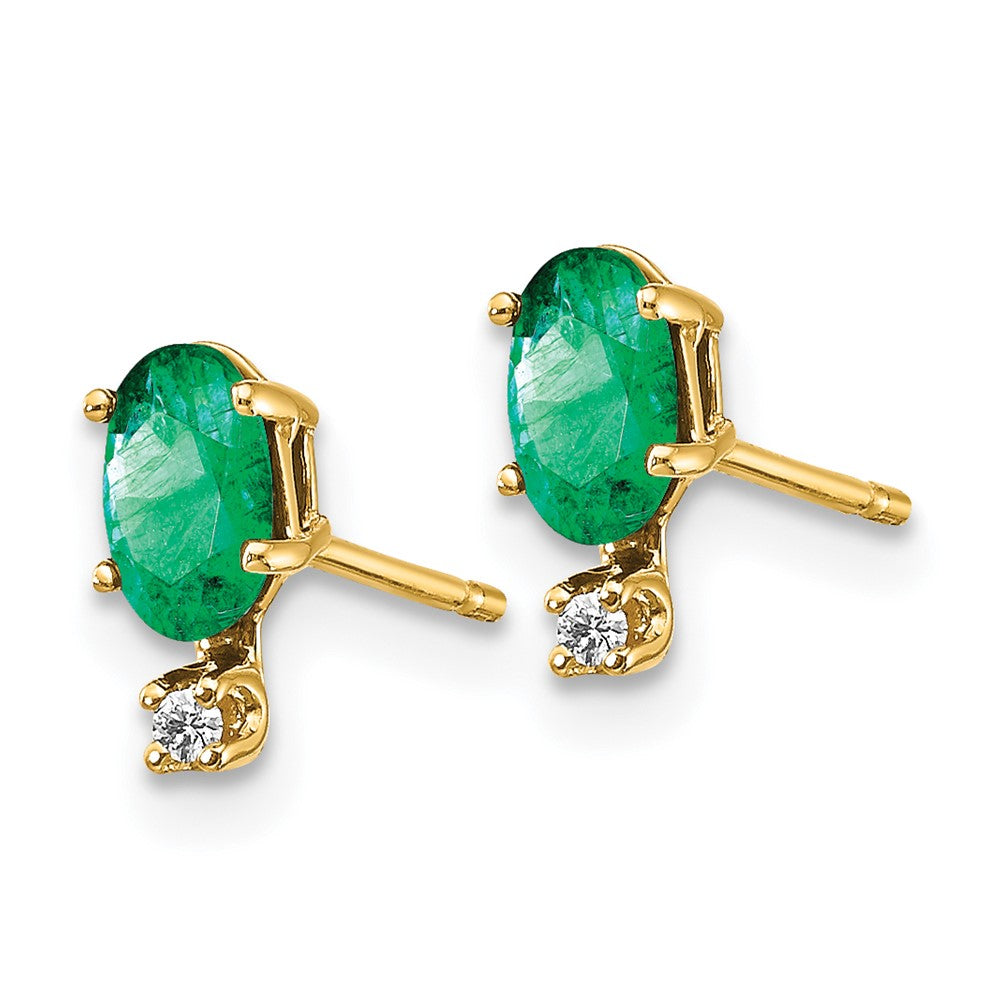 14K Yellow Gold Diamond & Emerald Birthstone Earrings