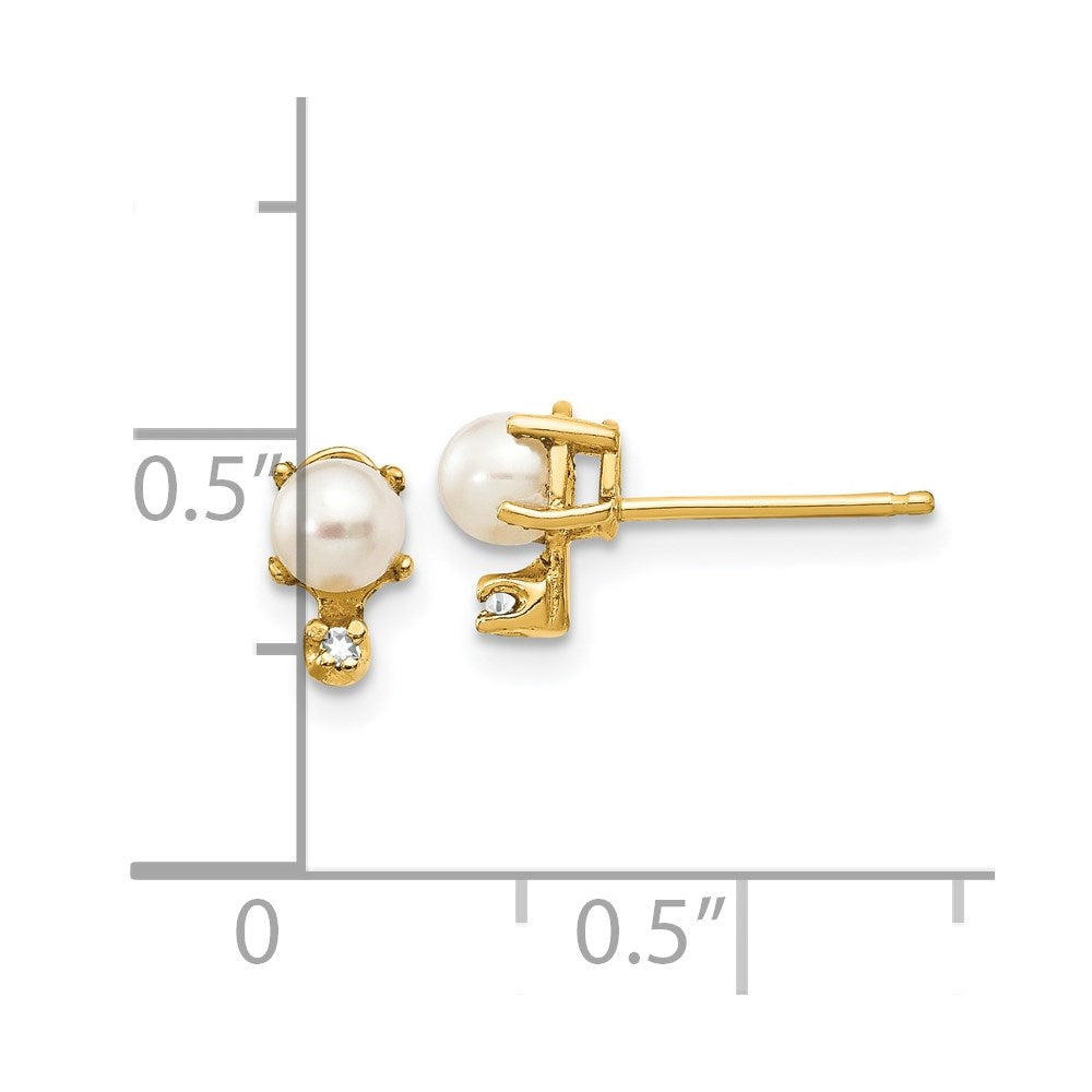 14K Yellow Gold Diamond & FWC Pearl Birthstone Earrings