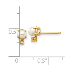 14K Yellow Gold Diamond & FWC Pearl Birthstone Earrings