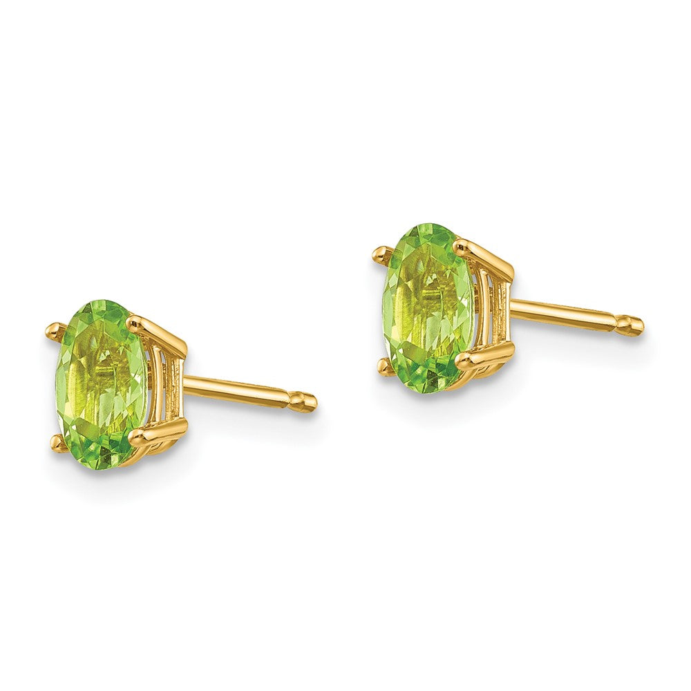 14K Yellow Gold 6x4mm Oval August Peridot Post Earrings