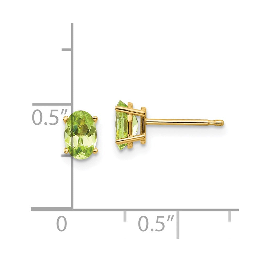 14K Yellow Gold 6x4mm Oval August Peridot Post Earrings