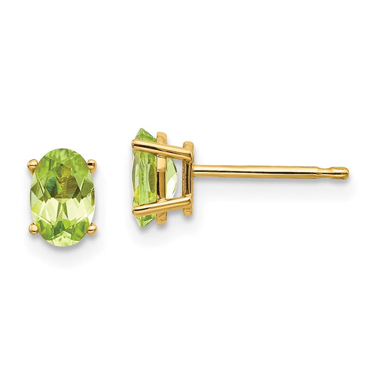 14K Yellow Gold 6x4mm Oval August Peridot Post Earrings