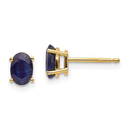14K Yellow Gold 6x4mm September Sapphire Stud Earrings