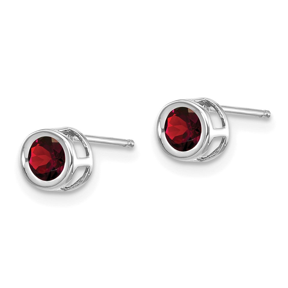 14K White Gold 4mm Oval Bezel January Garnet Post Earrings