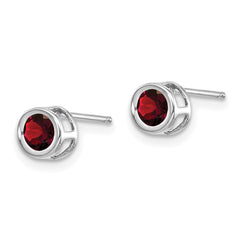 14K White Gold 4mm Oval Bezel January Garnet Post Earrings