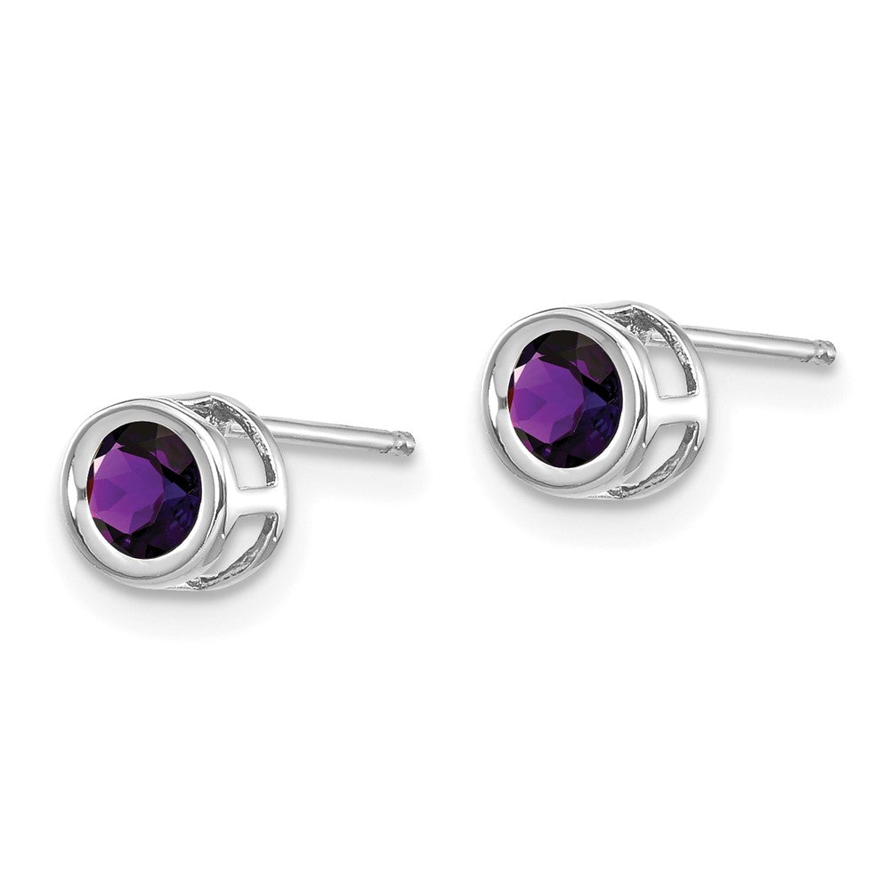 14K White Gold 4mm Bezel February Amethyst Post Earrings