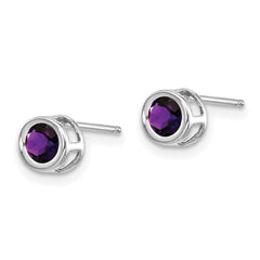 14K White Gold 4mm Bezel February Amethyst Post Earrings