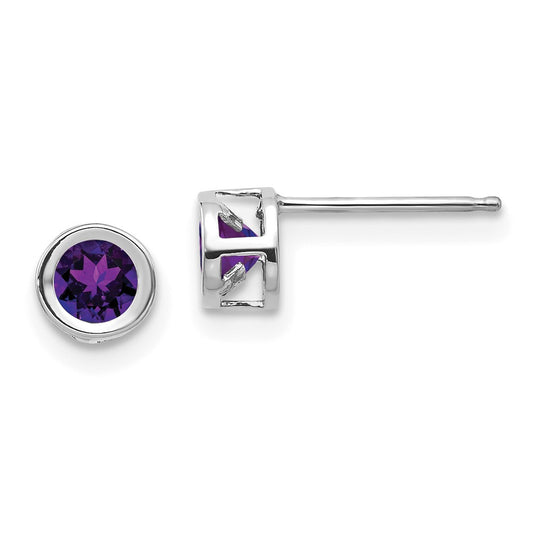 14K White Gold 4mm Bezel February Amethyst Post Earrings
