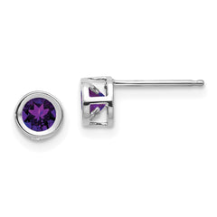 14K White Gold 4mm Bezel February Amethyst Post Earrings