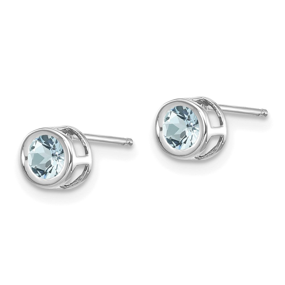 14K White Gold 4mm Bezel March Aquamarine Post Earrings