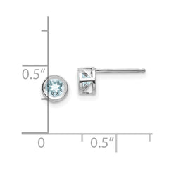 14K White Gold 4mm Bezel March Aquamarine Post Earrings