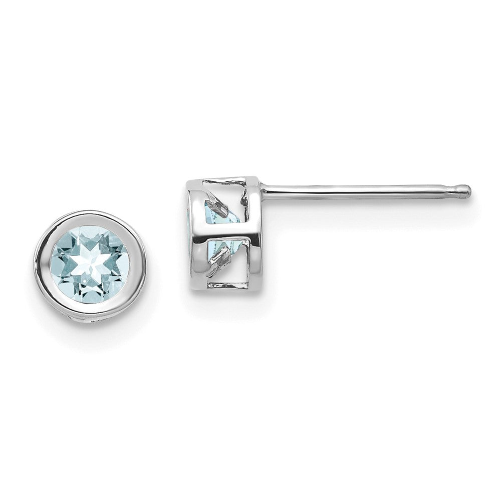 14K White Gold 4mm Bezel March Aquamarine Post Earrings