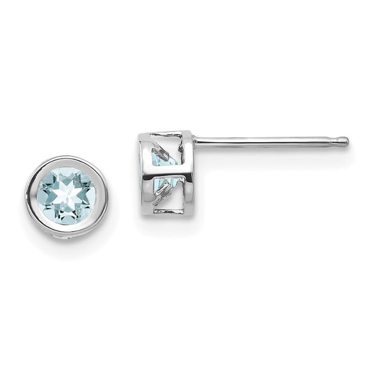 14K White Gold 4mm Bezel March Aquamarine Post Earrings