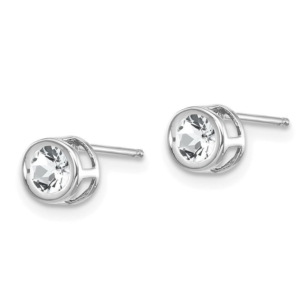 14K White Gold 4mm Bezel April White Topaz Post Earrings