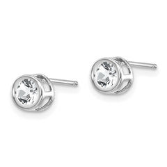 14K White Gold 4mm Bezel April White Topaz Post Earrings