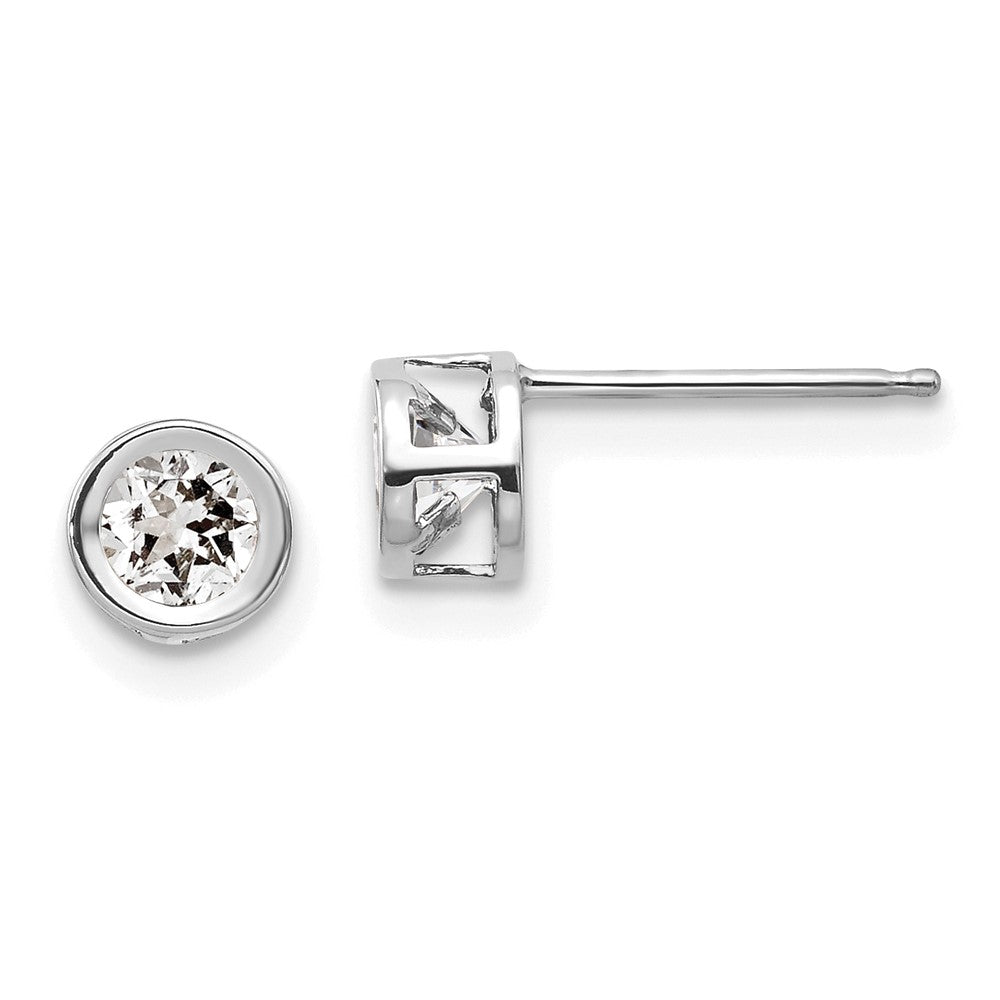 14K White Gold 4mm Bezel April White Topaz Post Earrings