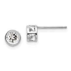 14K White Gold 4mm Bezel April White Topaz Post Earrings