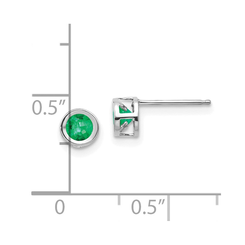 14K White Gold 4mm Bezel May Emerald Post Earrings