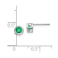 14K White Gold 4mm Bezel May Emerald Post Earrings
