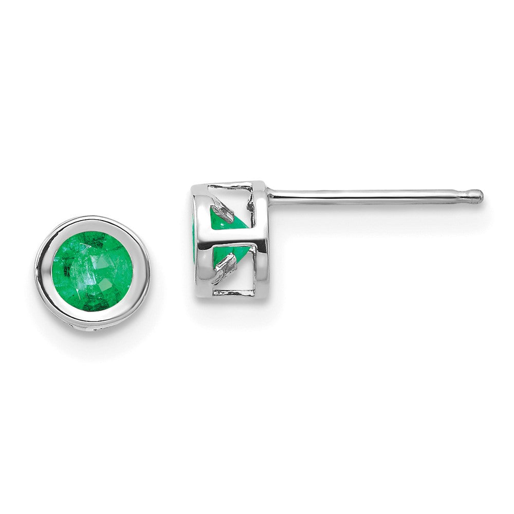 14K White Gold 4mm Bezel May Emerald Post Earrings
