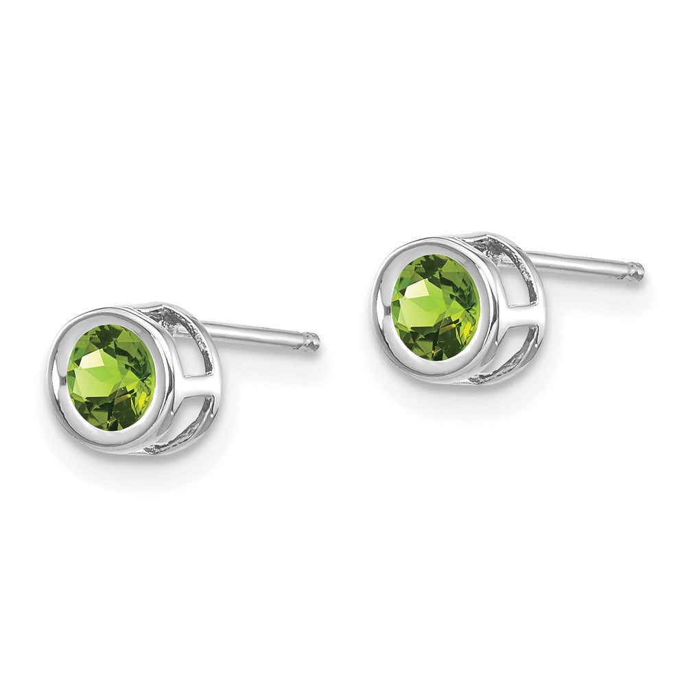 14K White Gold 4mm Bezel August Peridot Post Earrings